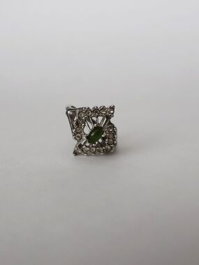 Green Marquise Stone Silver Tone Stud Earring